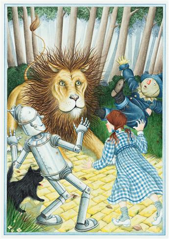 JONATHAN LANGLEY (1952- ) The next moment a great lion bounded into the road. [CHILDRENS / WIZARD OF OZ]
